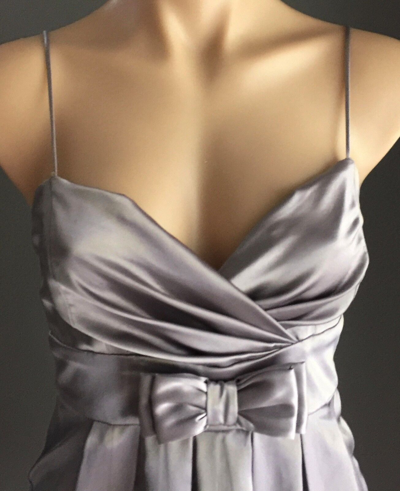ZIG ZAG Silver Satin Look Empire Waist Dress Size 8 10 Stunning