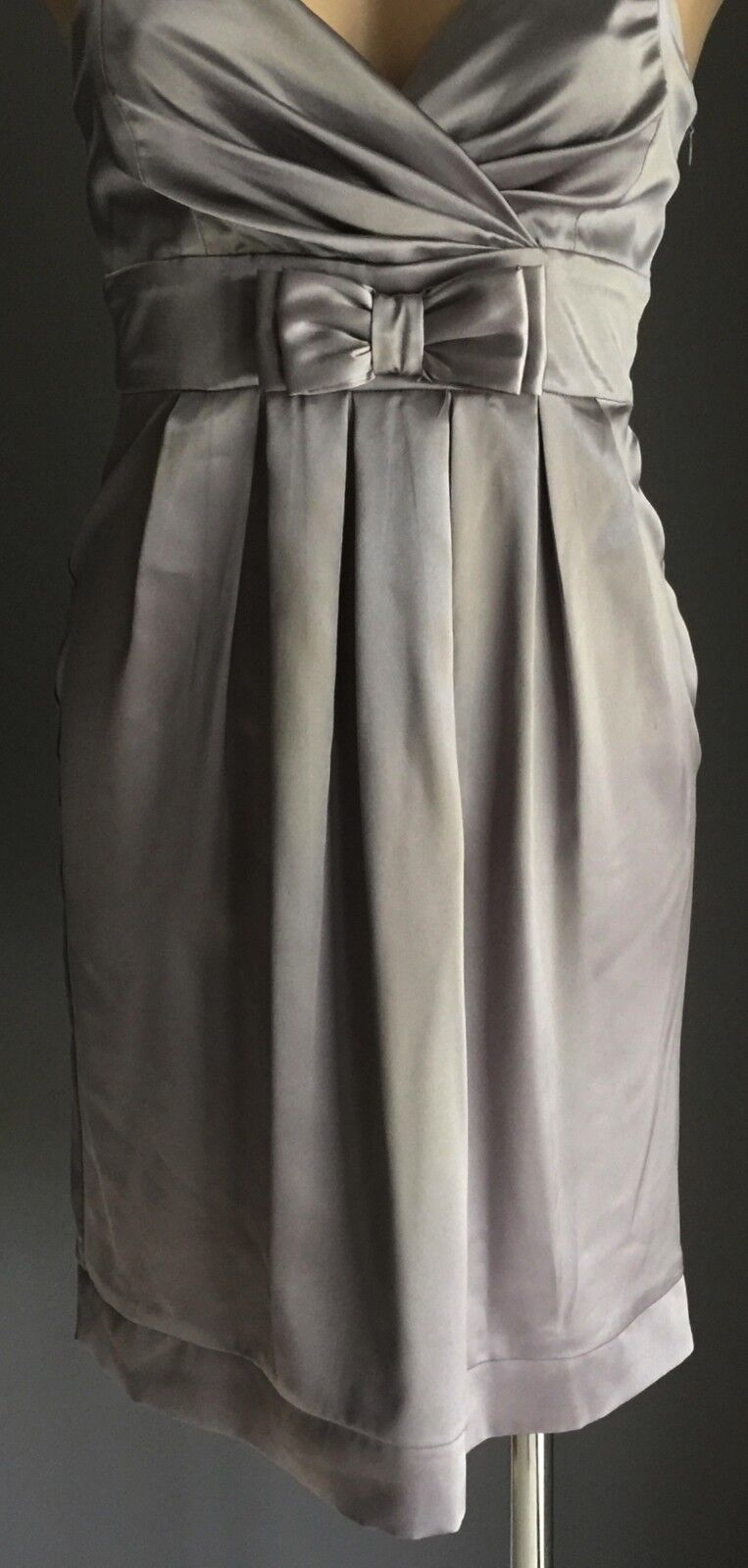 ZIG ZAG Silver Satin Look Empire Waist Dress Size 8 10 Stunning
