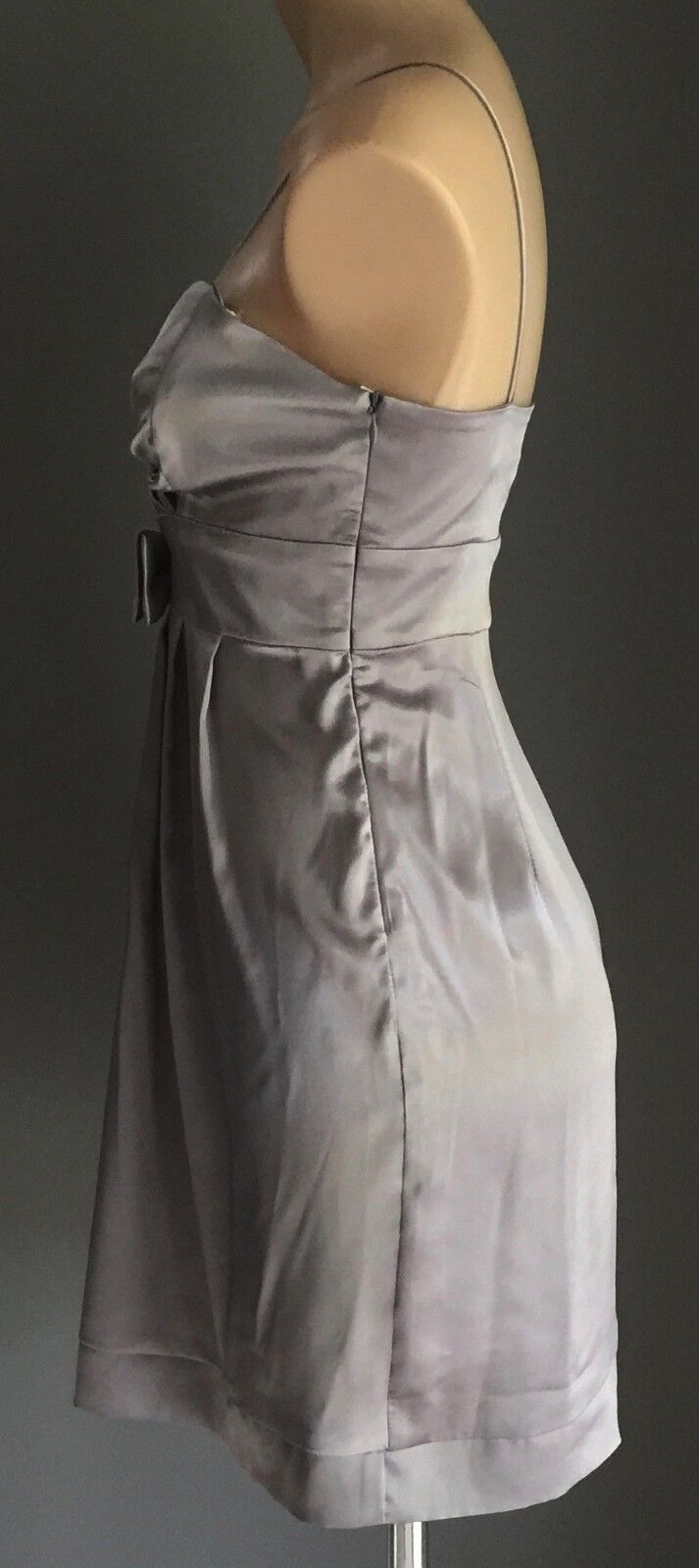 ZIG ZAG Silver Satin Look Empire Waist Dress Size 8 10 Stunning