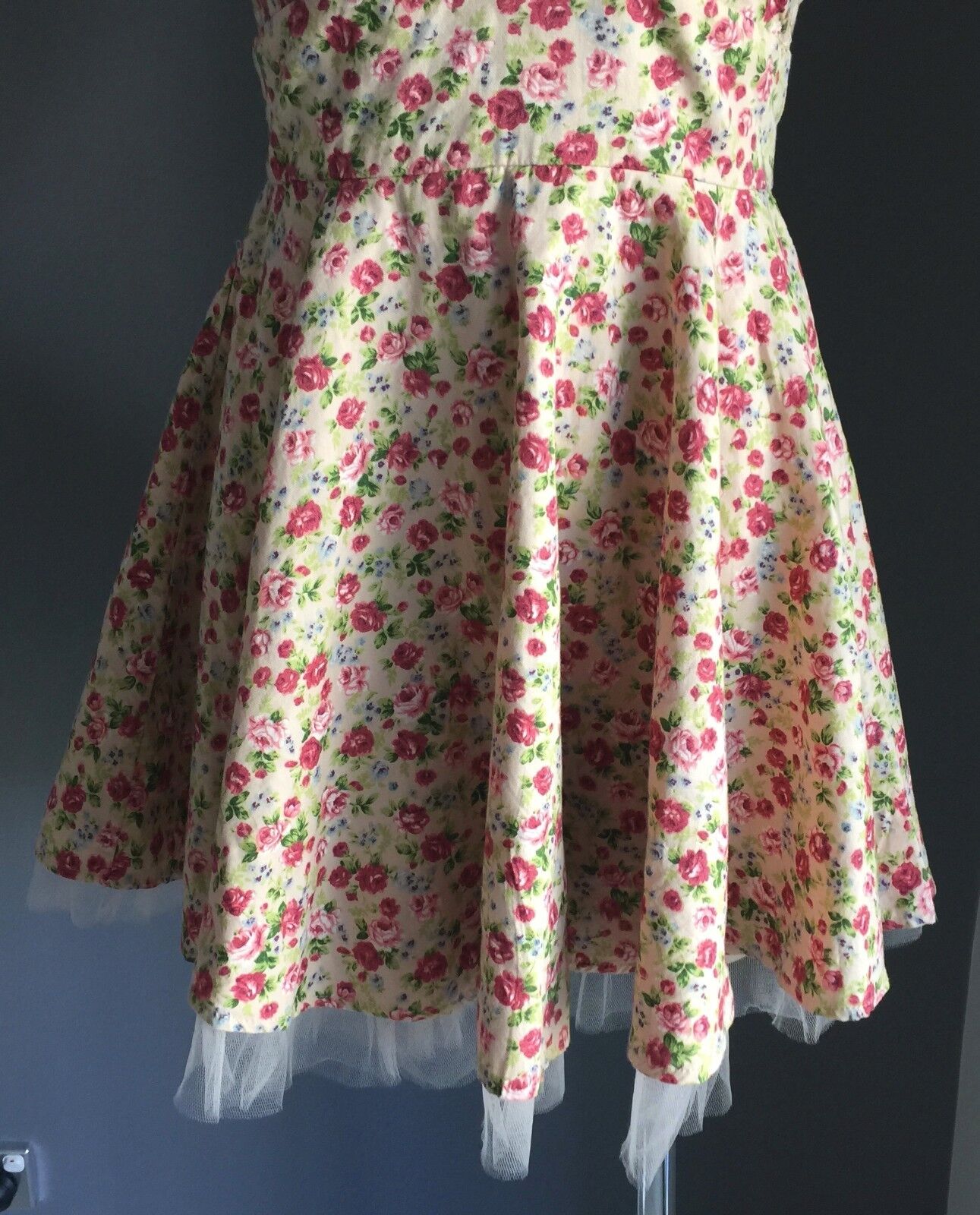 LALA GIRL Skater Dress Floral One Shoulder Full Tulle Hem Short Sz 8 10 Unique