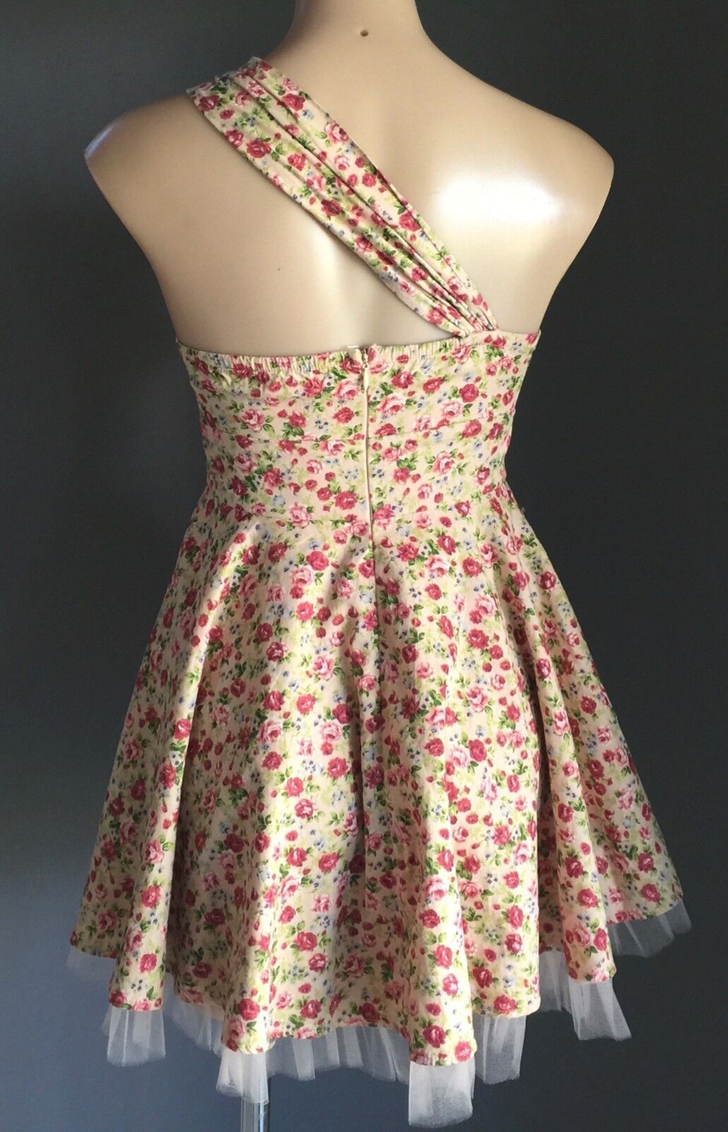 LALA GIRL Skater Dress Floral One Shoulder Full Tulle Hem Short Sz 8 10 Unique