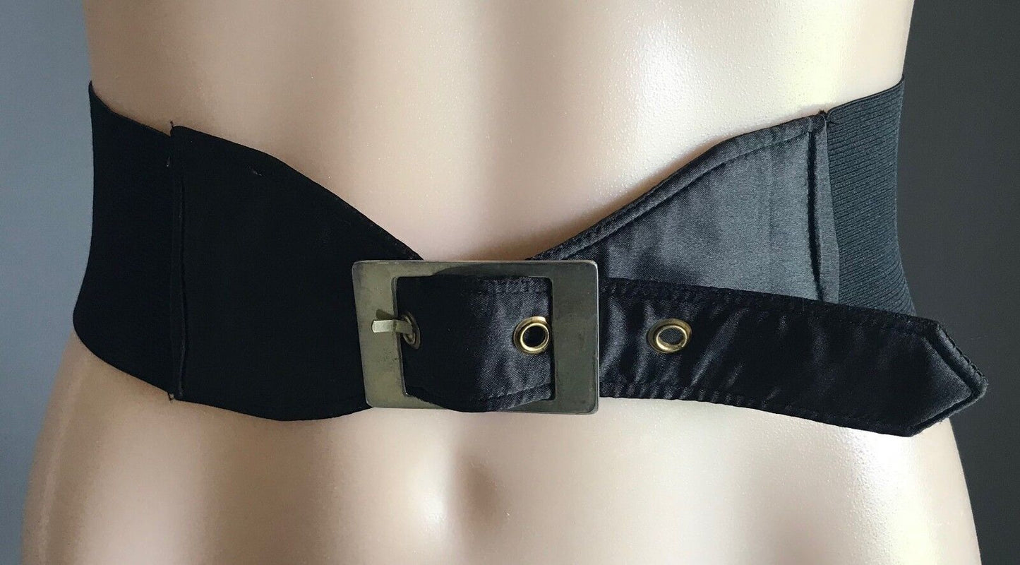 Retro BELT  7cm Thick Dress Black Fabric & Elastic w Buckle Size 8 10