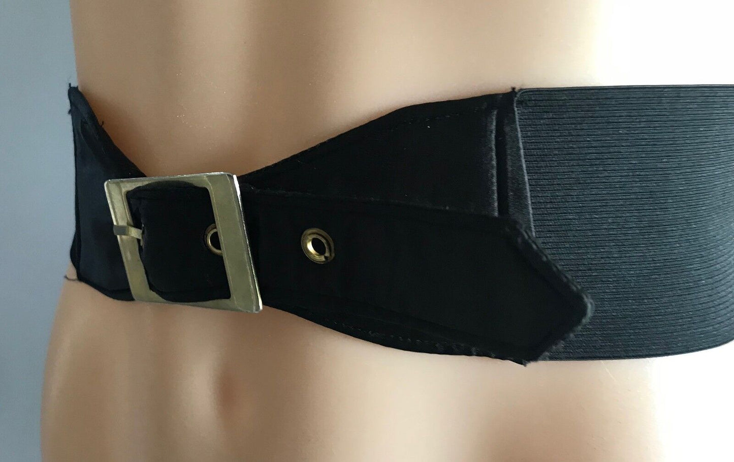 Retro BELT  7cm Thick Dress Black Fabric & Elastic w Buckle Size 8 10
