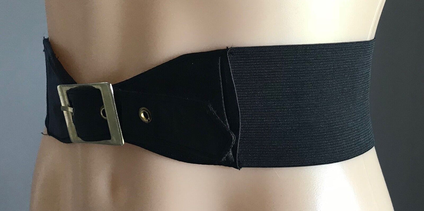Retro BELT  7cm Thick Dress Black Fabric & Elastic w Buckle Size 8 10