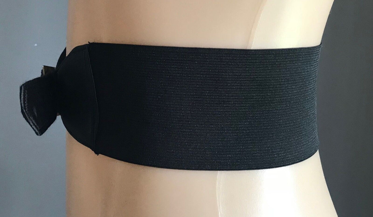 Retro BELT  7cm Thick Dress Black Fabric & Elastic w Buckle Size 8 10