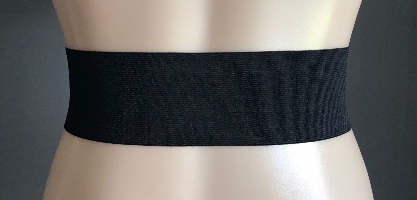 Retro BELT  7cm Thick Dress Black Fabric & Elastic w Buckle Size 8 10