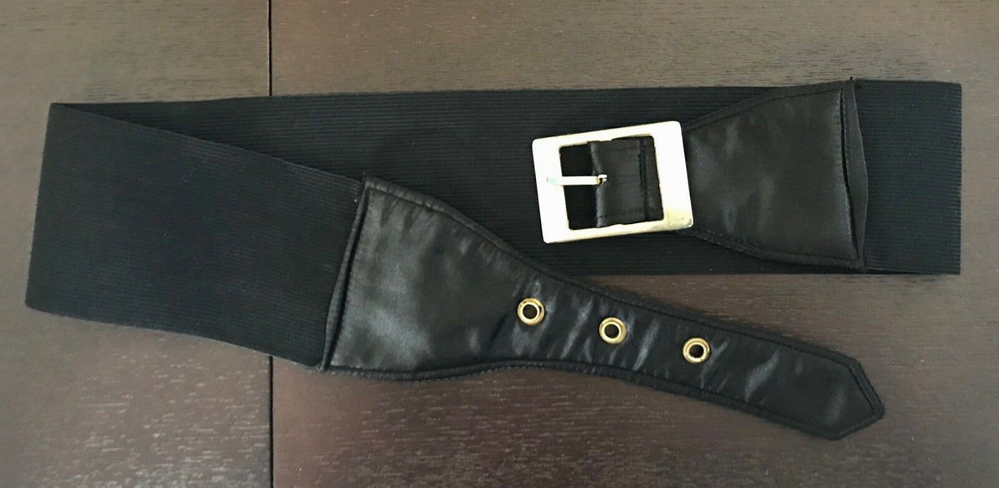 Retro BELT  7cm Thick Dress Black Fabric & Elastic w Buckle Size 8 10