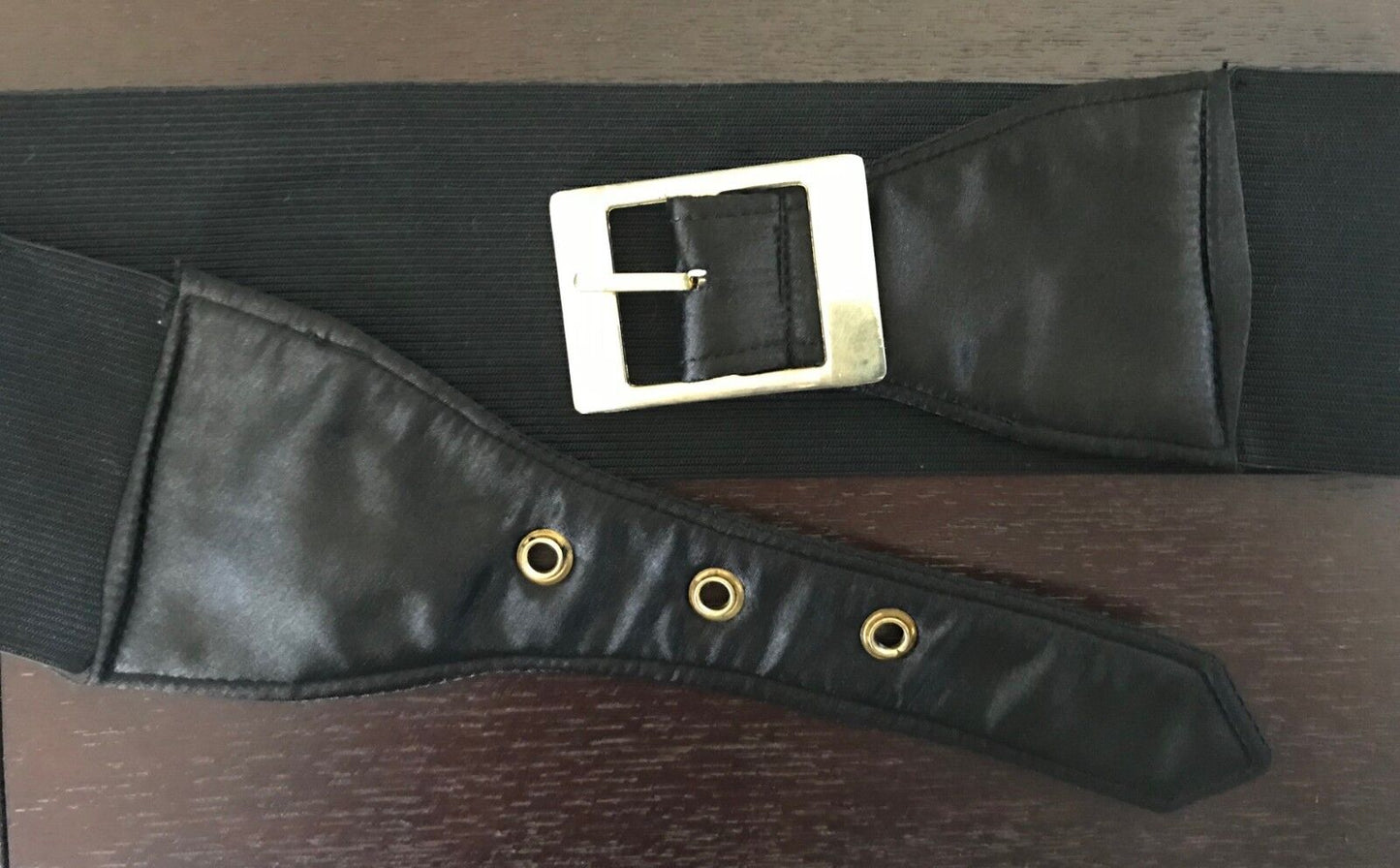 Retro BELT  7cm Thick Dress Black Fabric & Elastic w Buckle Size 8 10