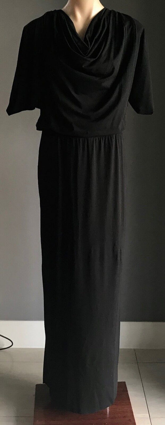 KORTAS by AGA KORTAS Maxi Dress Black Cowl Neck & Back Short Sleeve 36 / 10 NEW