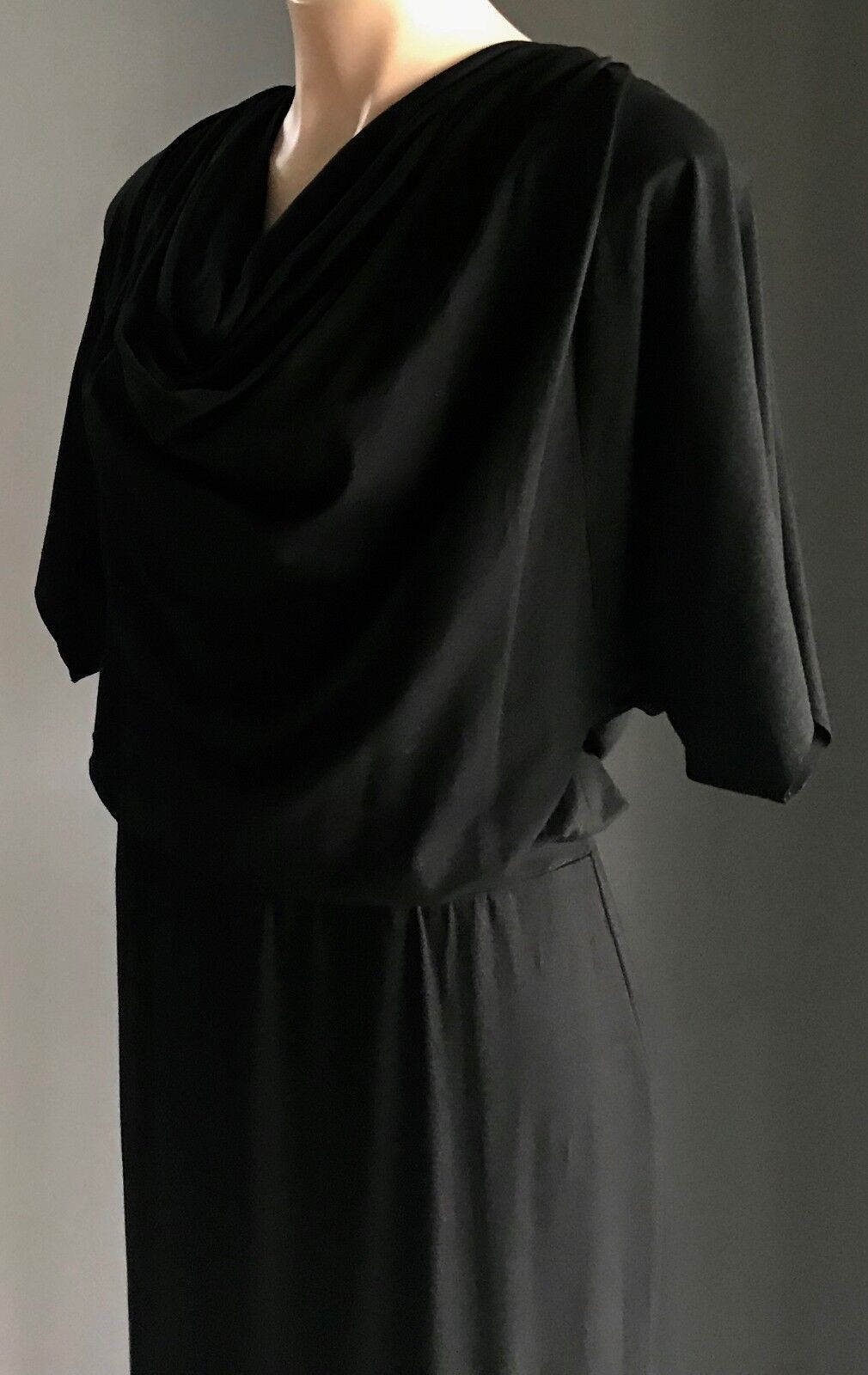 KORTAS by AGA KORTAS Maxi Dress Black Cowl Neck & Back Short Sleeve 36 / 10 NEW