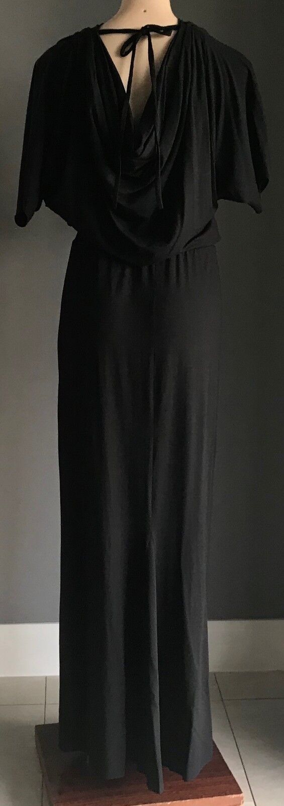 KORTAS by AGA KORTAS Maxi Dress Black Cowl Neck & Back Short Sleeve 36 / 10 NEW