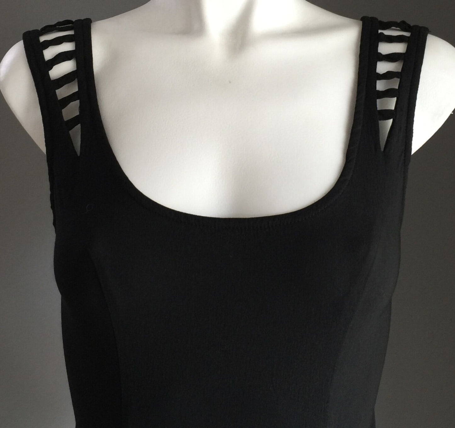 VALLEYGIRL Mini Dress Black Stretch Sleeveless Peplum Waist LBD Ladies Size 8