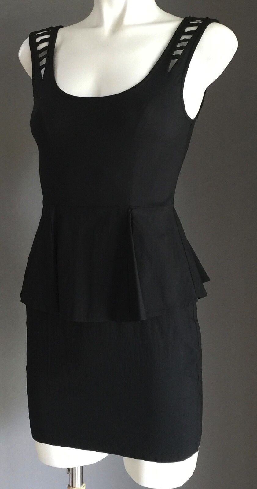 VALLEYGIRL Mini Dress Black Stretch Sleeveless Peplum Waist LBD Ladies Size 8