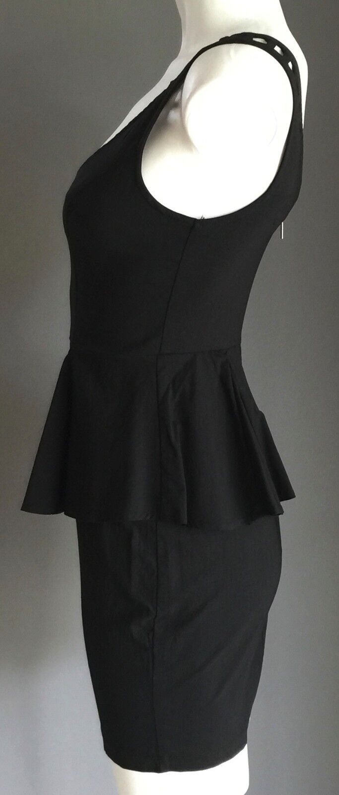 VALLEYGIRL Mini Dress Black Stretch Sleeveless Peplum Waist LBD Ladies Size 8