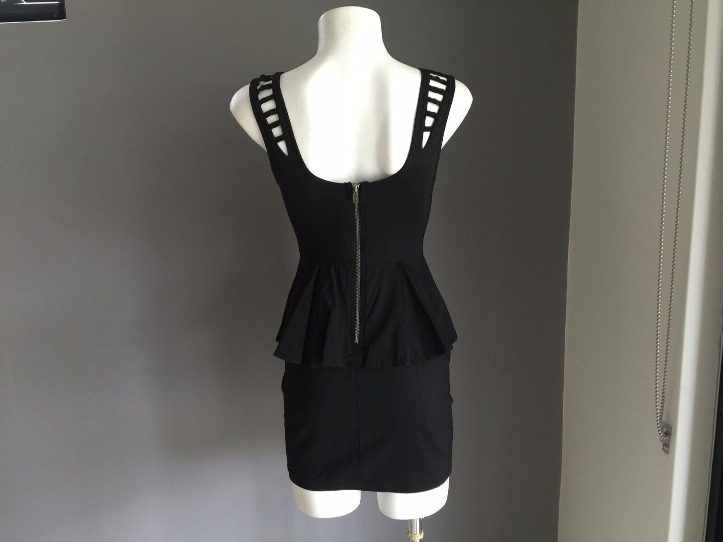VALLEYGIRL Mini Dress Black Stretch Sleeveless Peplum Waist LBD Ladies Size 8