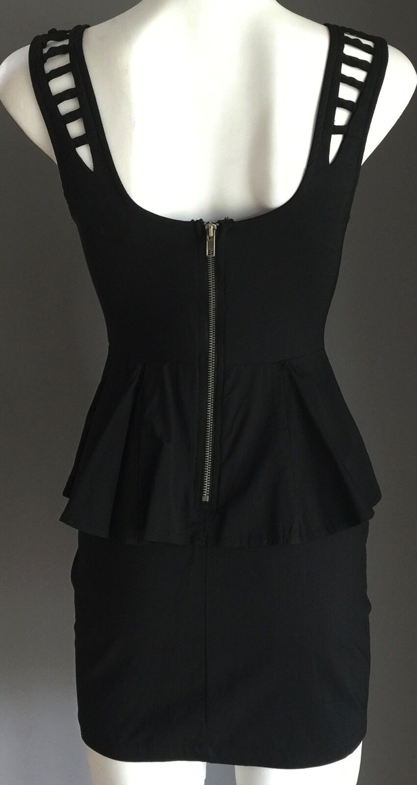 VALLEYGIRL Mini Dress Black Stretch Sleeveless Peplum Waist LBD Ladies Size 8