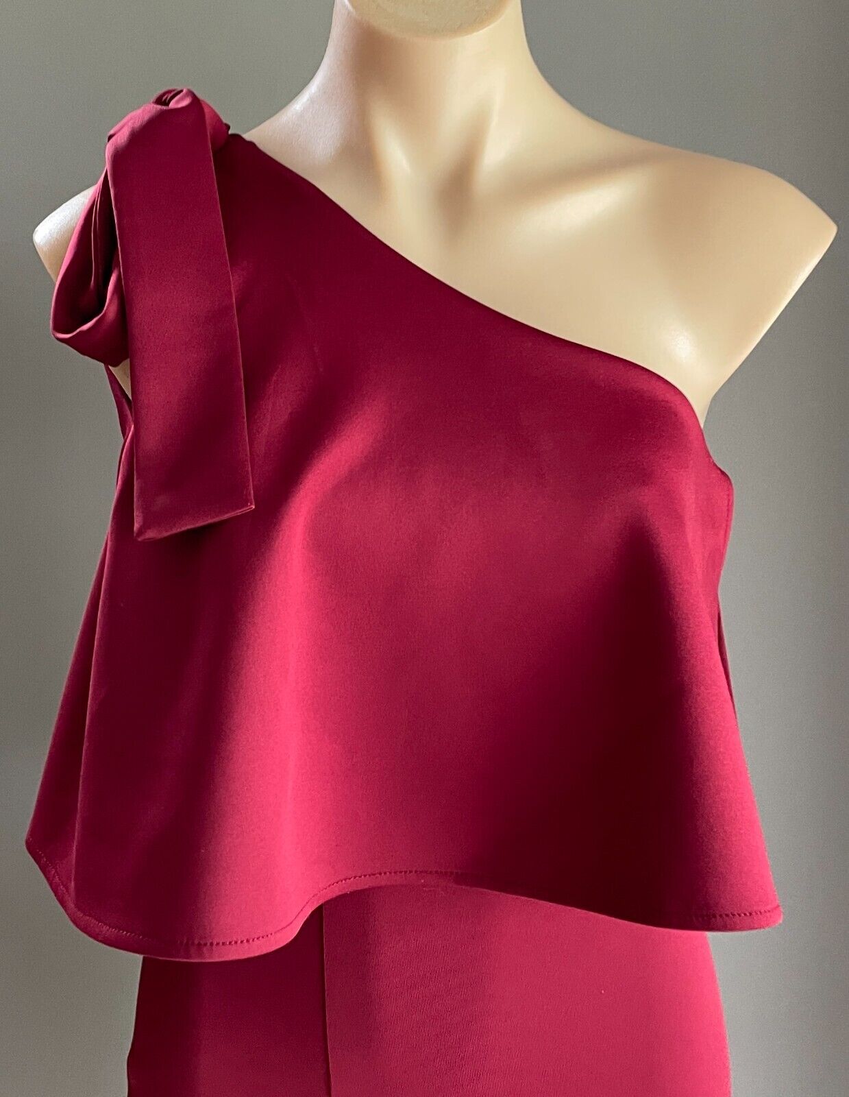 PASSION FUSION Midi Dress Burgundy One Shoulder Tie Trim Slit Front Sz 8 10 NEW