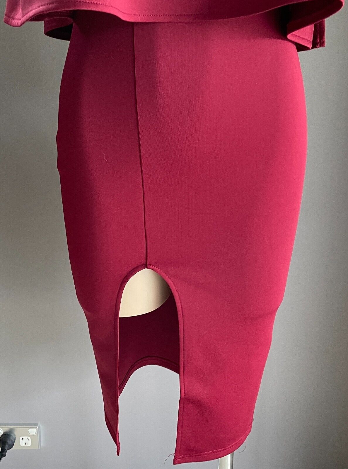 PASSION FUSION Midi Dress Burgundy One Shoulder Tie Trim Slit Front Sz 8 10 NEW