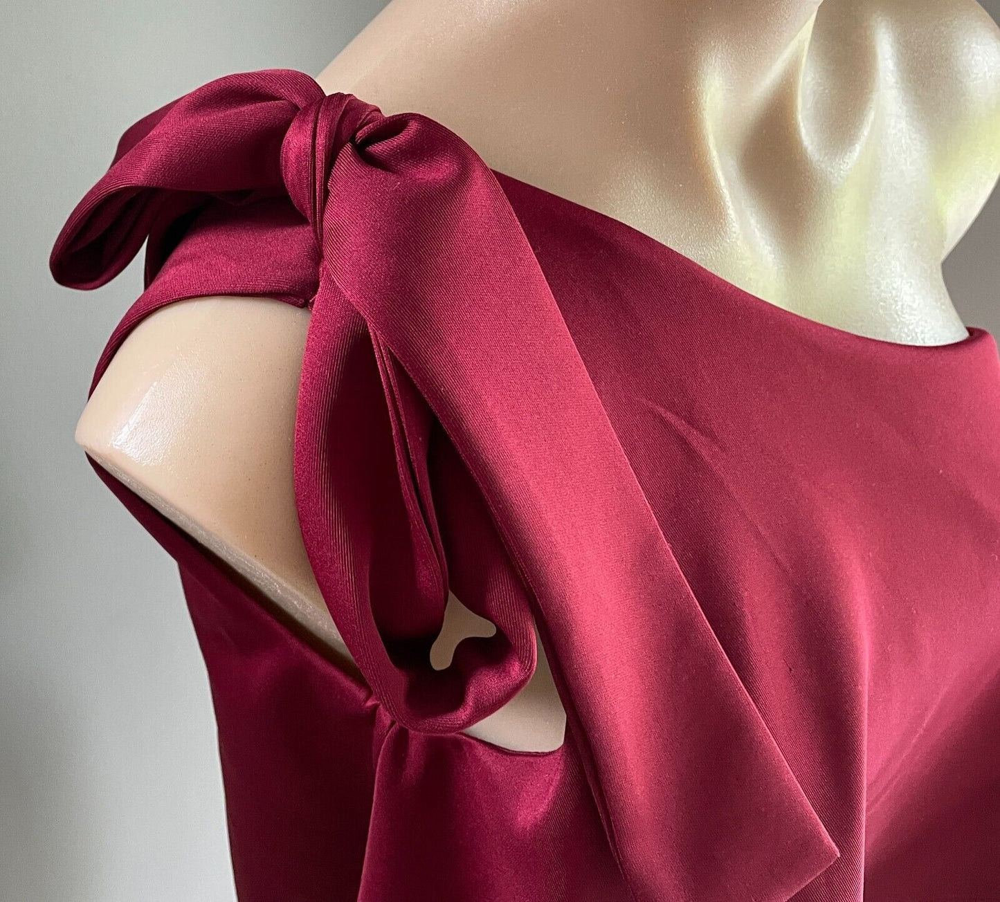 PASSION FUSION Midi Dress Burgundy One Shoulder Tie Trim Slit Front Sz 8 10 NEW