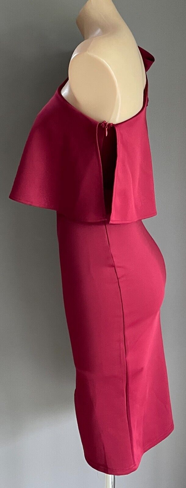PASSION FUSION Midi Dress Burgundy One Shoulder Tie Trim Slit Front Sz 8 10 NEW
