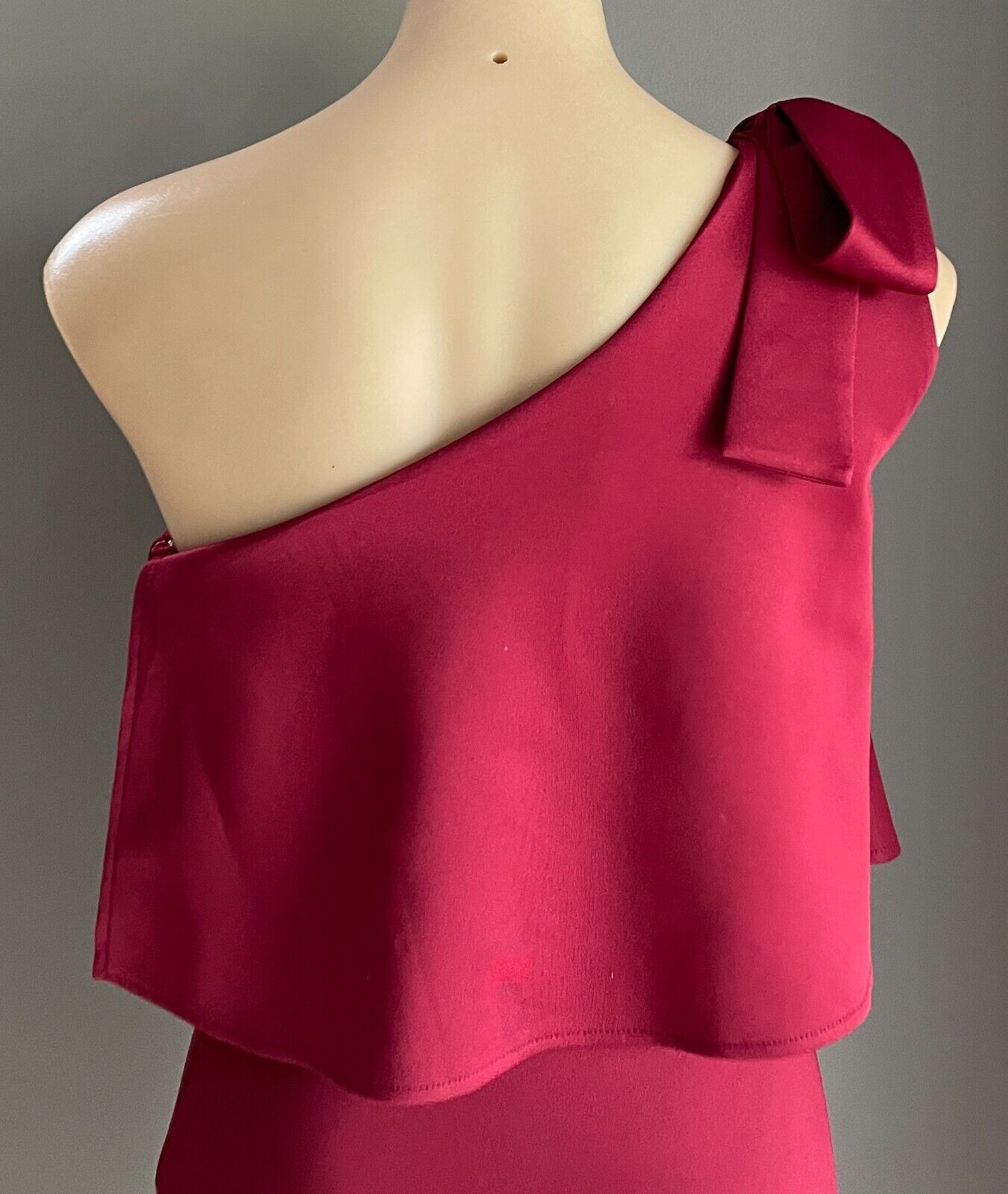 PASSION FUSION Midi Dress Burgundy One Shoulder Tie Trim Slit Front Sz 8 10 NEW