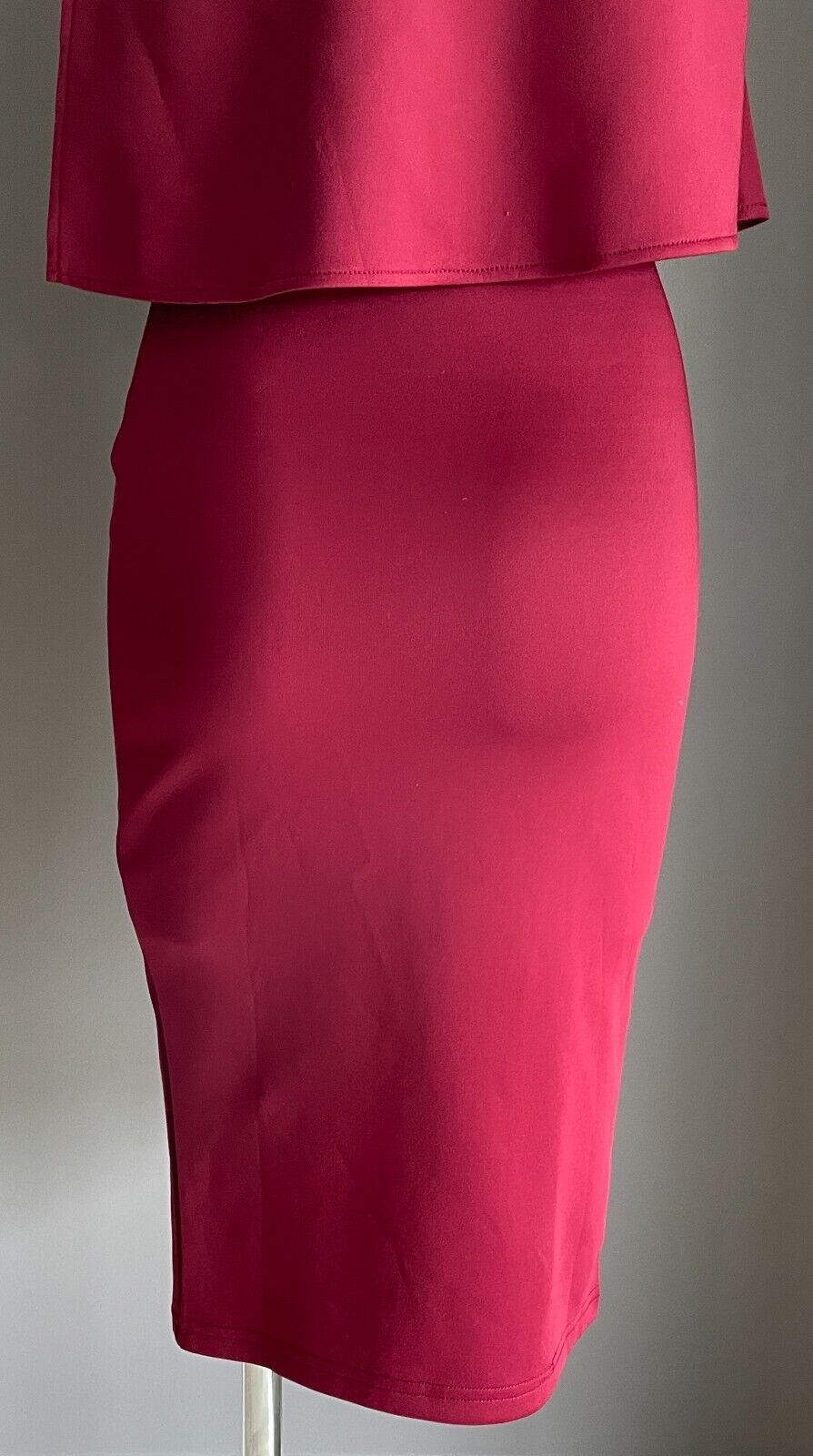 PASSION FUSION Midi Dress Burgundy One Shoulder Tie Trim Slit Front Sz 8 10 NEW
