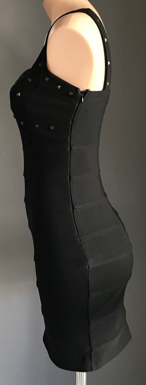 SUNNY GIRL Bandage Dress Black Stretch w Lace & Stud Trim Ladies Size 8 10 NEW
