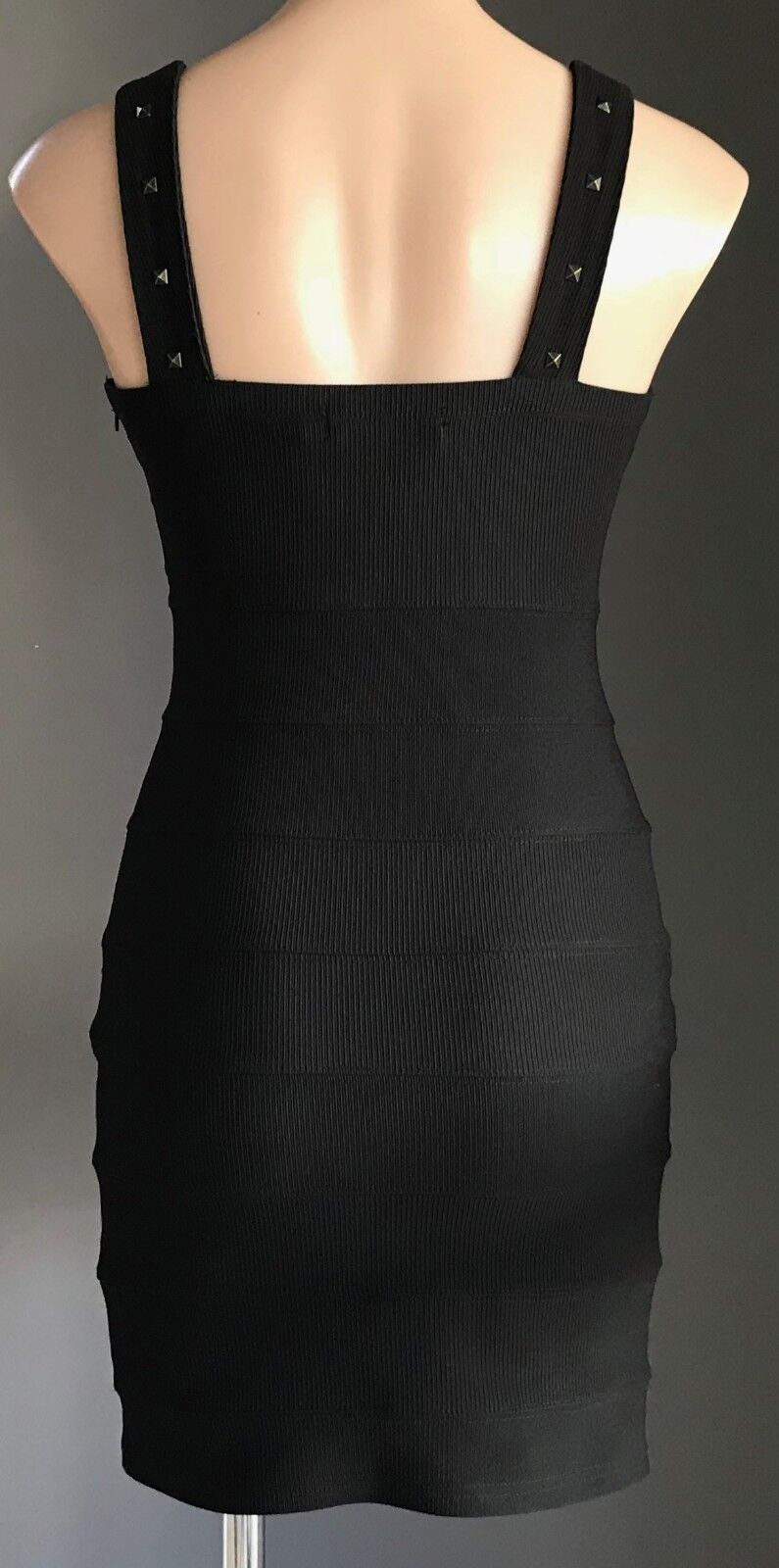 SUNNY GIRL Bandage Dress Black Stretch w Lace & Stud Trim Ladies Size 8 10 NEW