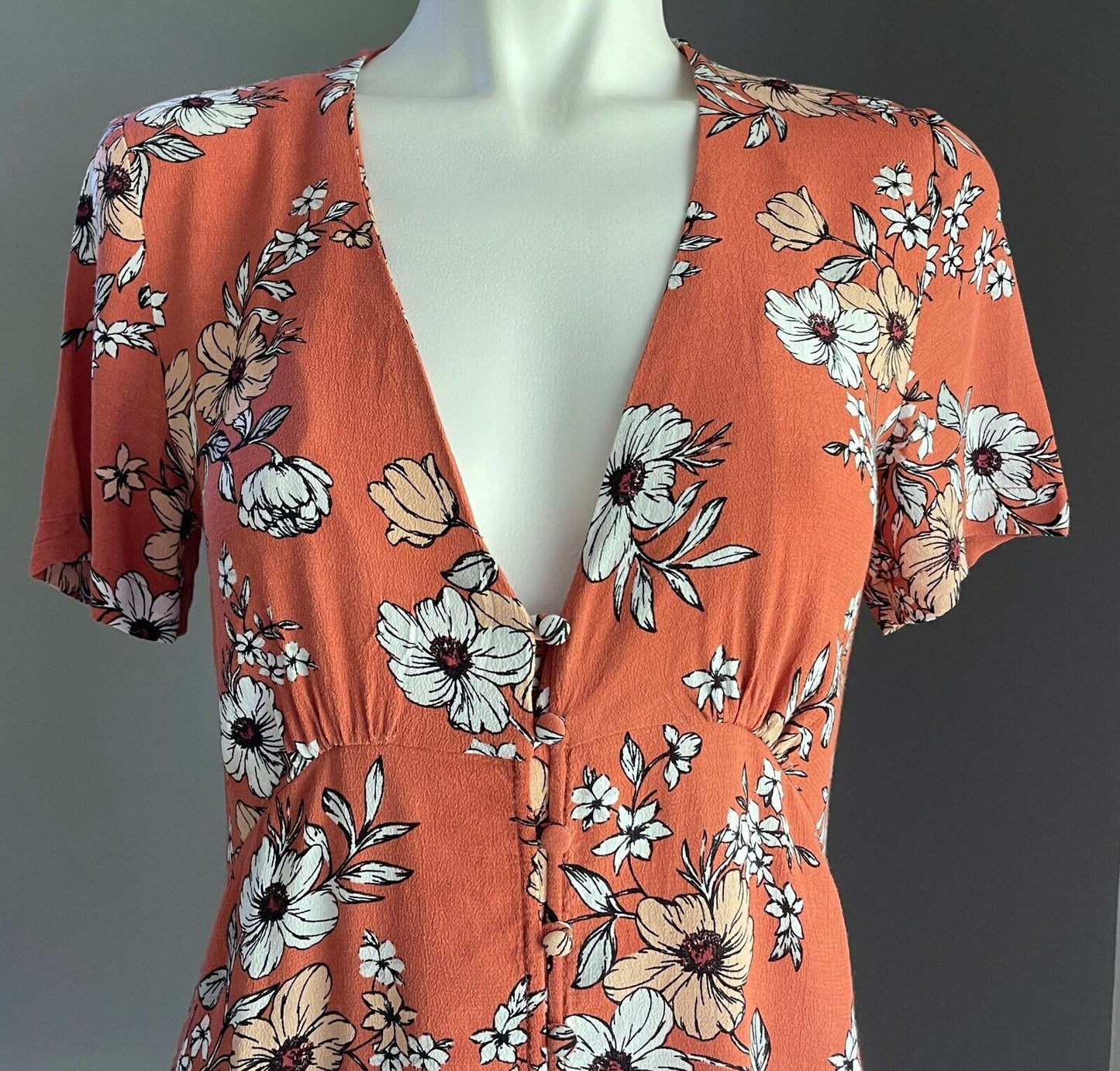 SPORTSGIRL Dress Brown Floral Print Short Sleeve Button Front Short Sz 6 8 10