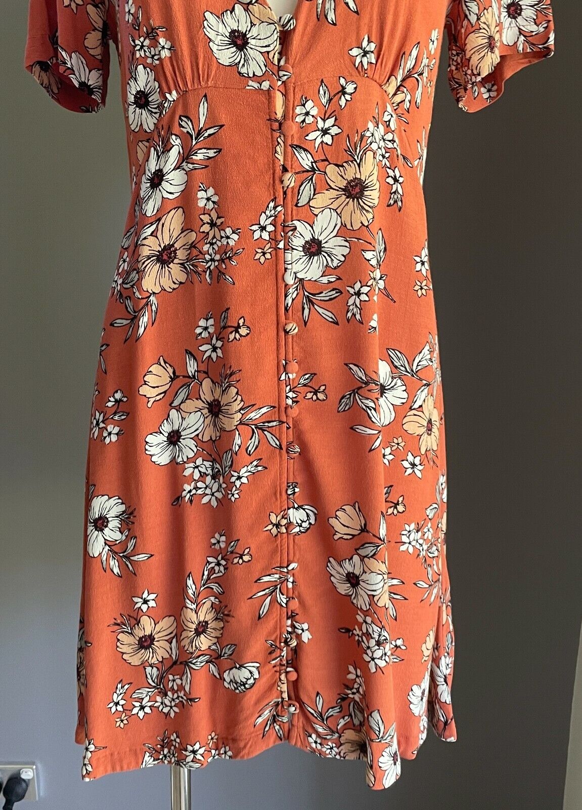 SPORTSGIRL Dress Brown Floral Print Short Sleeve Button Front Short Sz 6 8 10