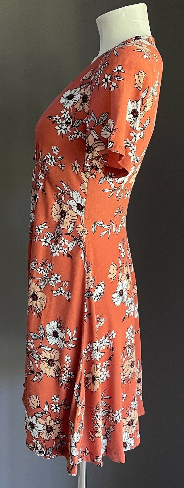 SPORTSGIRL Dress Brown Floral Print Short Sleeve Button Front Short Sz 6 8 10