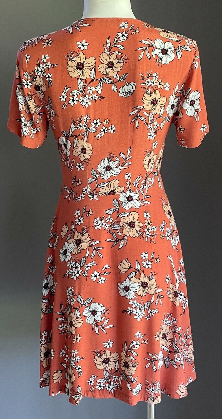 SPORTSGIRL Dress Brown Floral Print Short Sleeve Button Front Short Sz 6 8 10