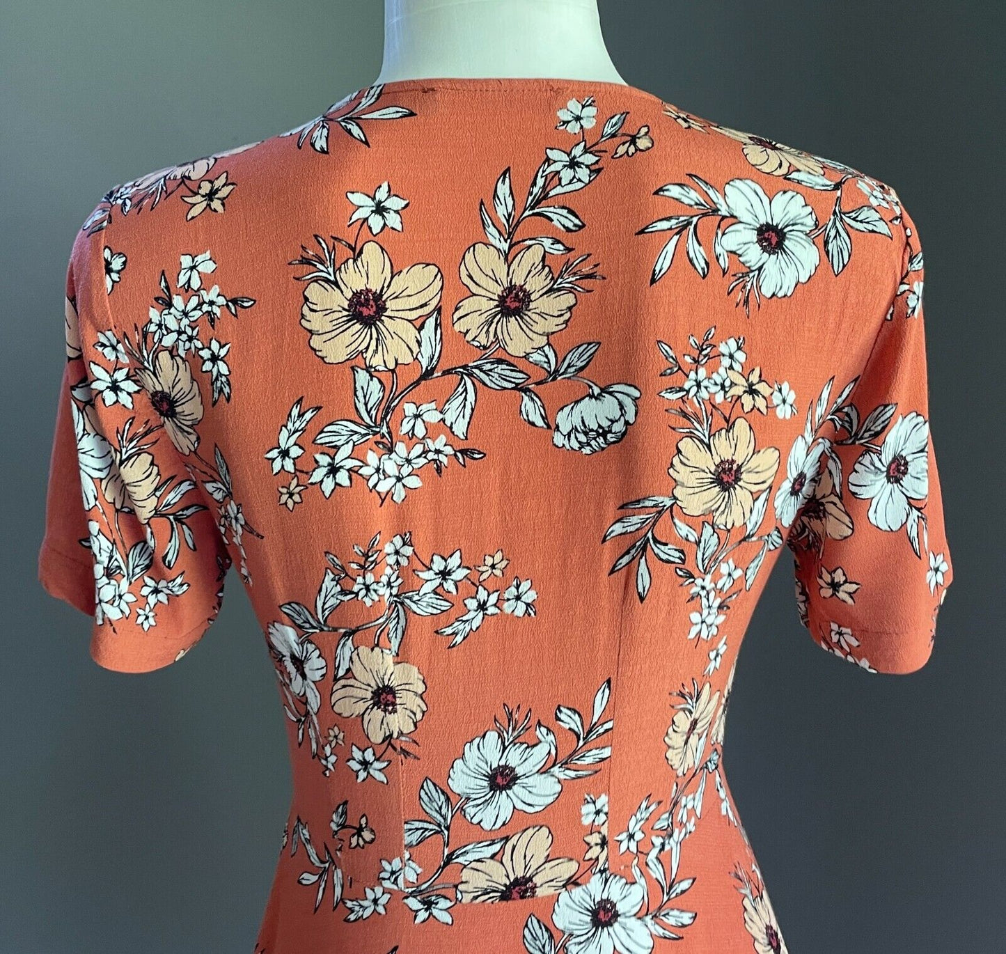 SPORTSGIRL Dress Brown Floral Print Short Sleeve Button Front Short Sz 6 8 10