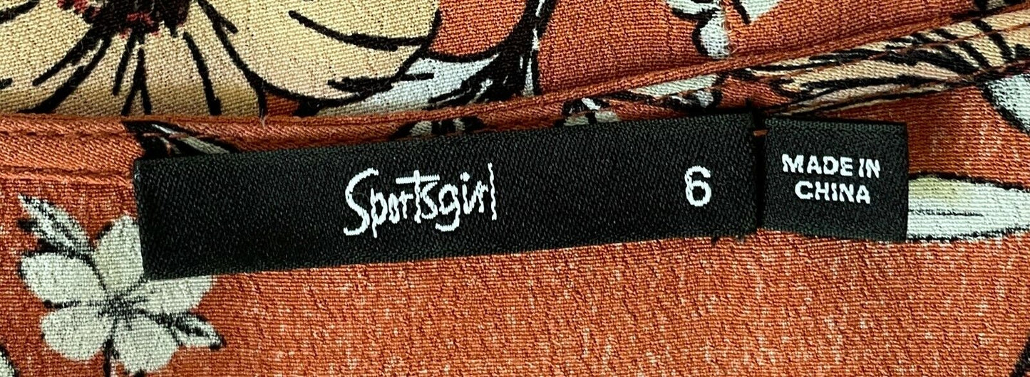 SPORTSGIRL Dress Brown Floral Print Short Sleeve Button Front Short Sz 6 8 10