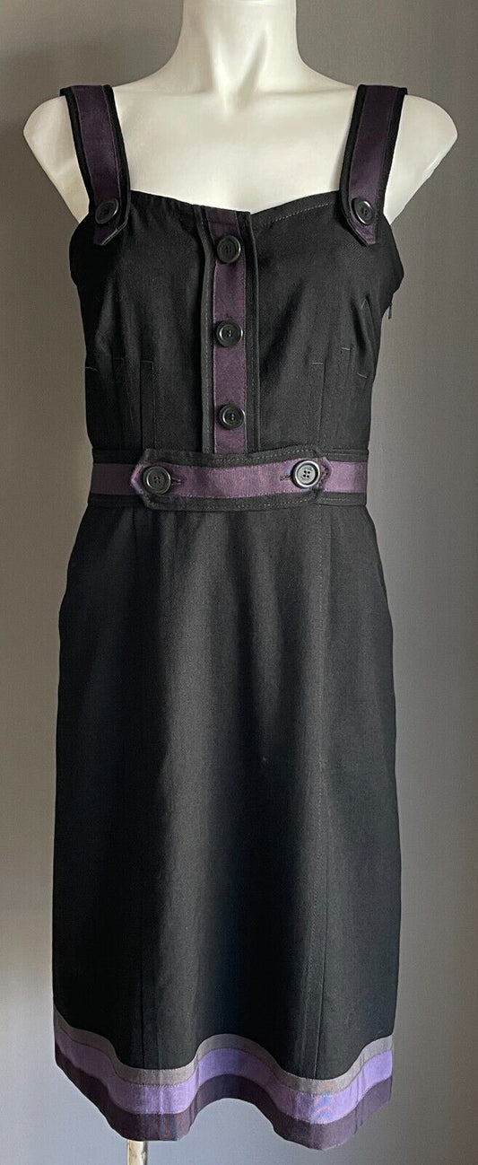 WHISTLES Black & Purple Trim Sleeveless Pinafore Style Wool Dress Size 8