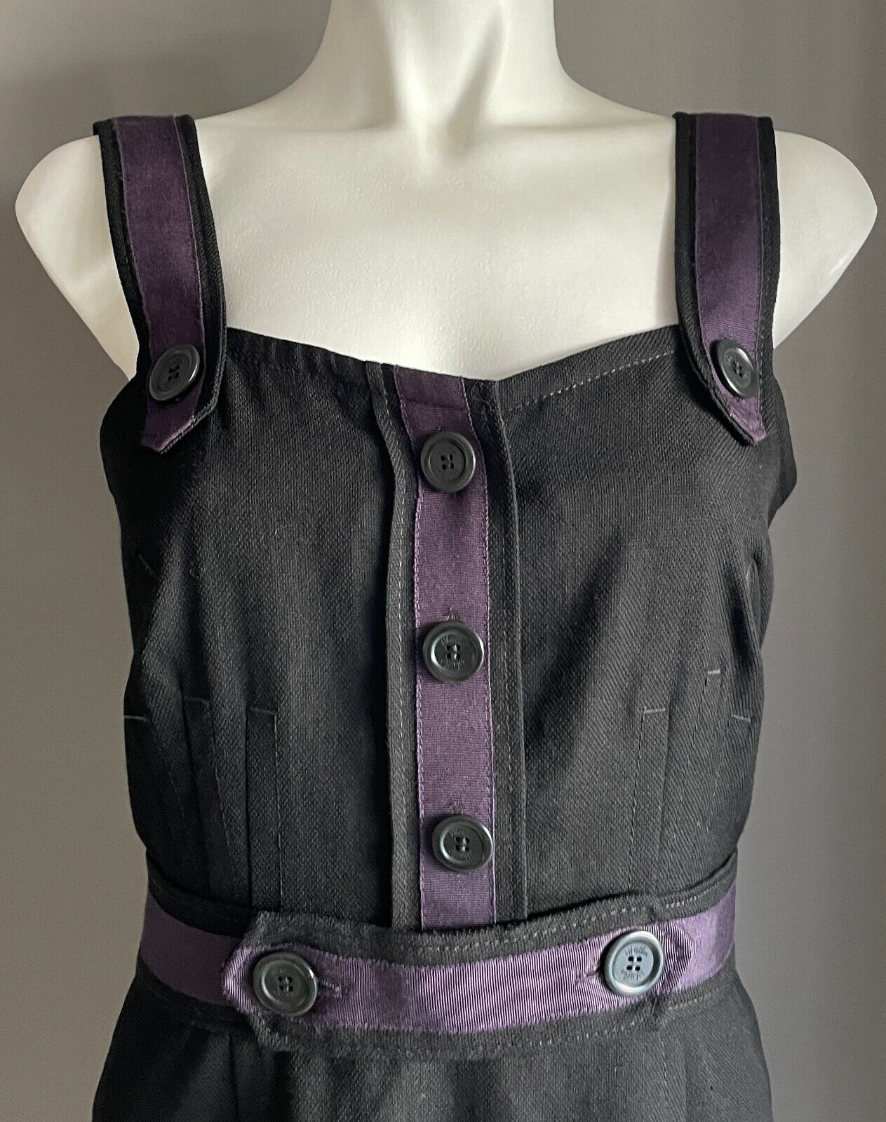 WHISTLES Black & Purple Trim Sleeveless Pinafore Style Wool Dress Size 8