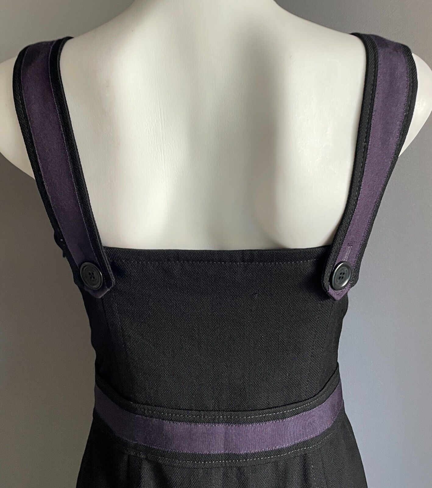 WHISTLES Black & Purple Trim Sleeveless Pinafore Style Wool Dress Size 8