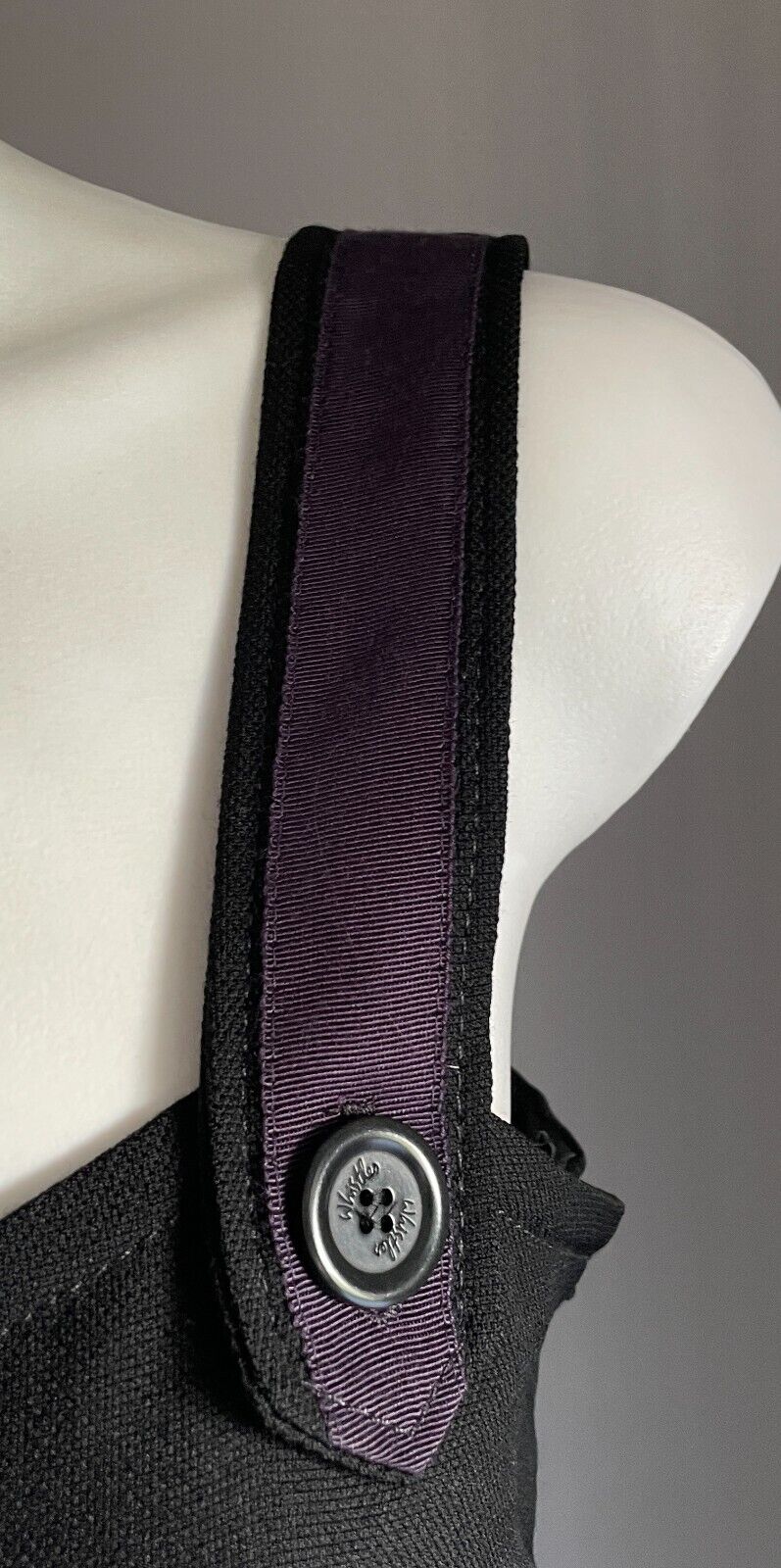 WHISTLES Black & Purple Trim Sleeveless Pinafore Style Wool Dress Size 8