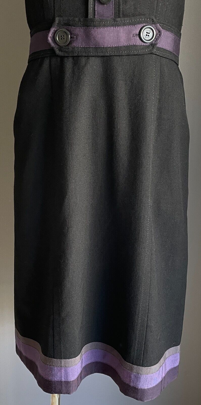 WHISTLES Black & Purple Trim Sleeveless Pinafore Style Wool Dress Size 8