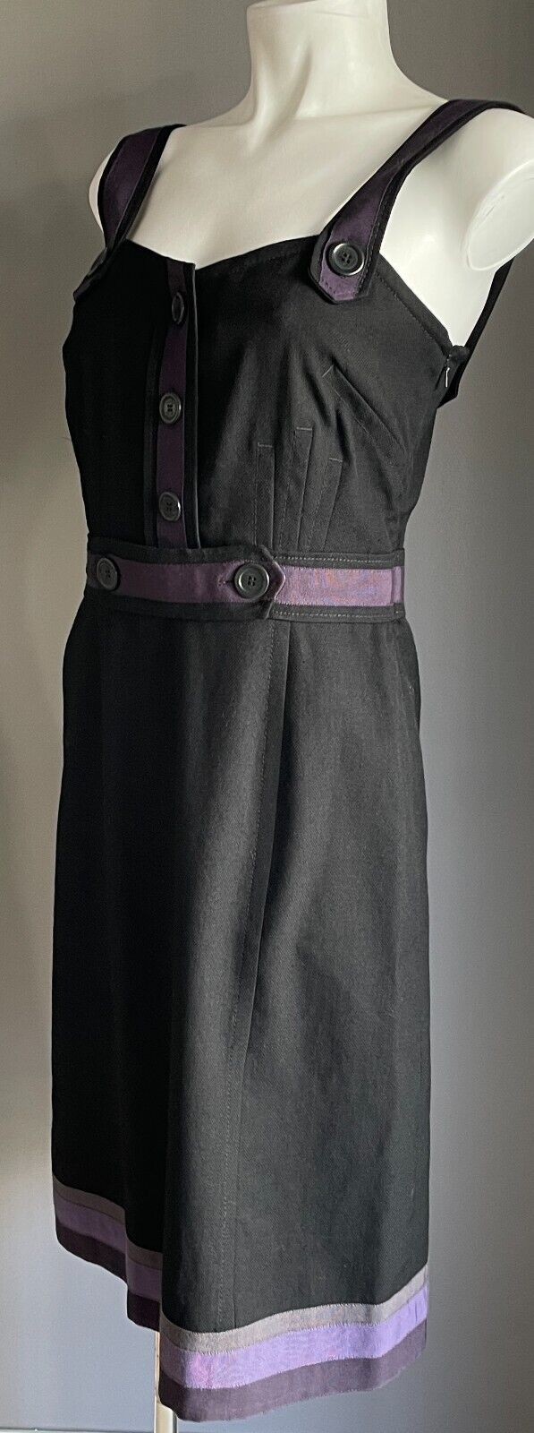 WHISTLES Black & Purple Trim Sleeveless Pinafore Style Wool Dress Size 8