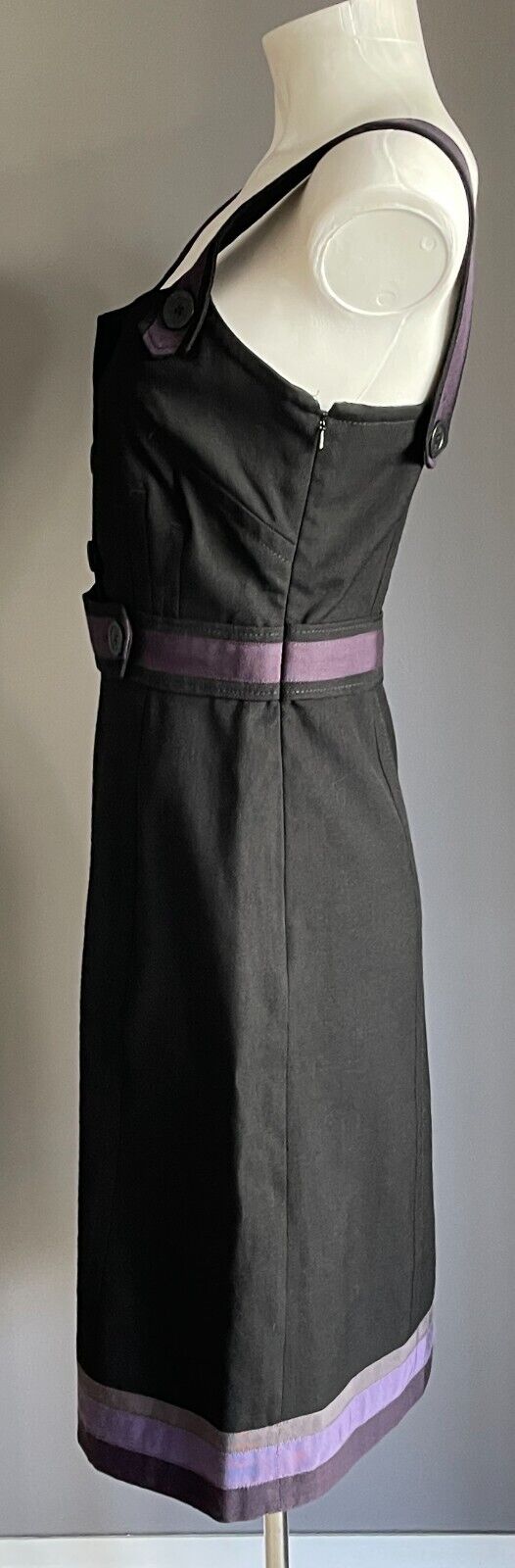 WHISTLES Black & Purple Trim Sleeveless Pinafore Style Wool Dress Size 8