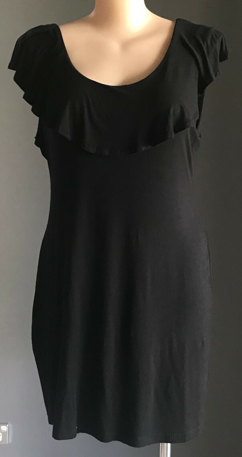 EMERGE LBD Dress Black Sleeveless Ruffle Neck Stretch Frock Ladies Plus Size 18