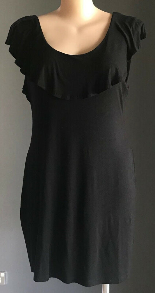 EMERGE LBD Dress Black Sleeveless Ruffle Neck Stretch Frock Ladies Plus Size 18