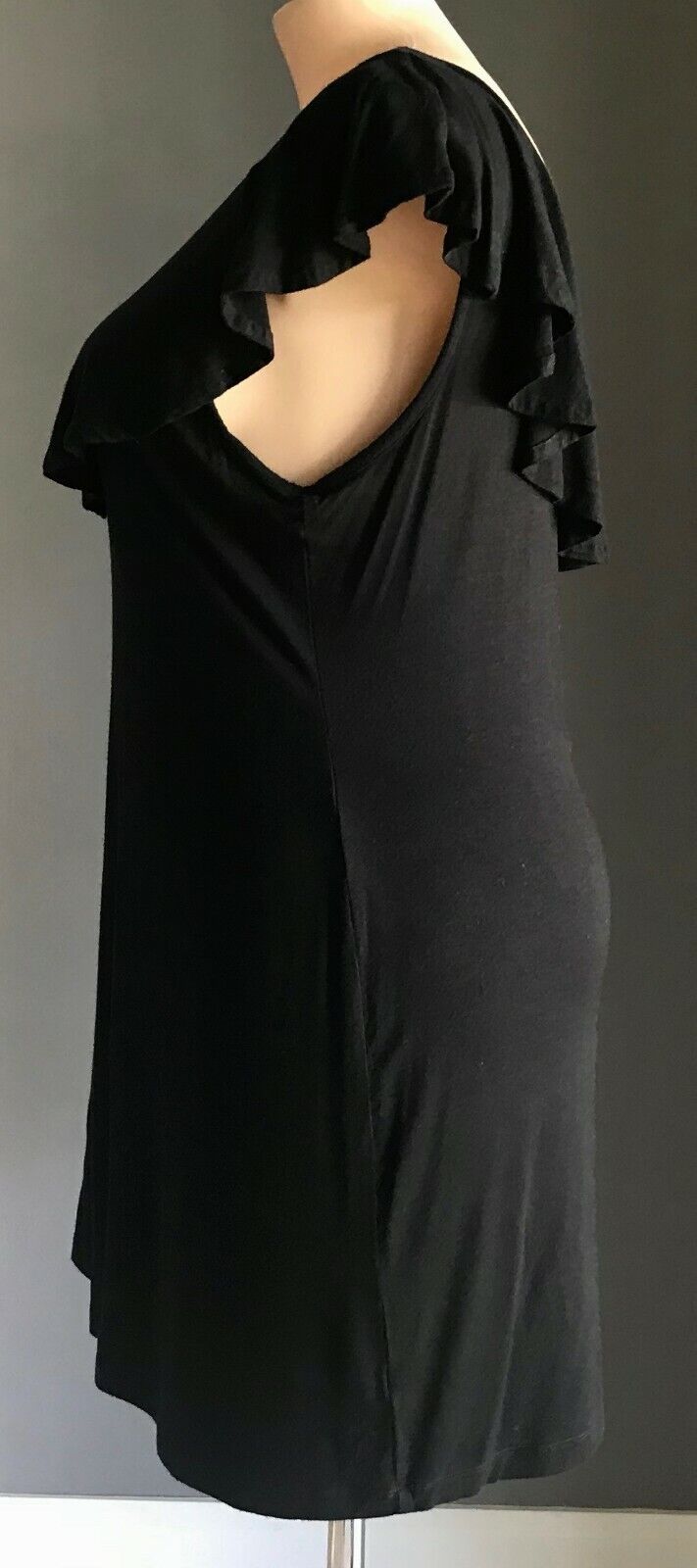 EMERGE LBD Dress Black Sleeveless Ruffle Neck Stretch Frock Ladies Plus Size 18