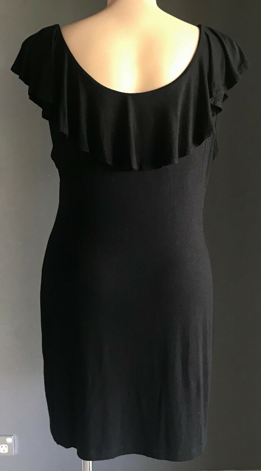 EMERGE LBD Dress Black Sleeveless Ruffle Neck Stretch Frock Ladies Plus Size 18