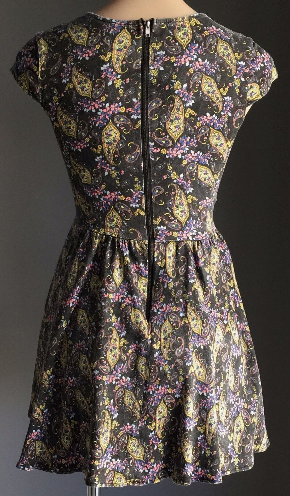 ANGEL BIBA Mini Dress Paisley Print Cap Sleeve Stretch Skater Ladies Size 8