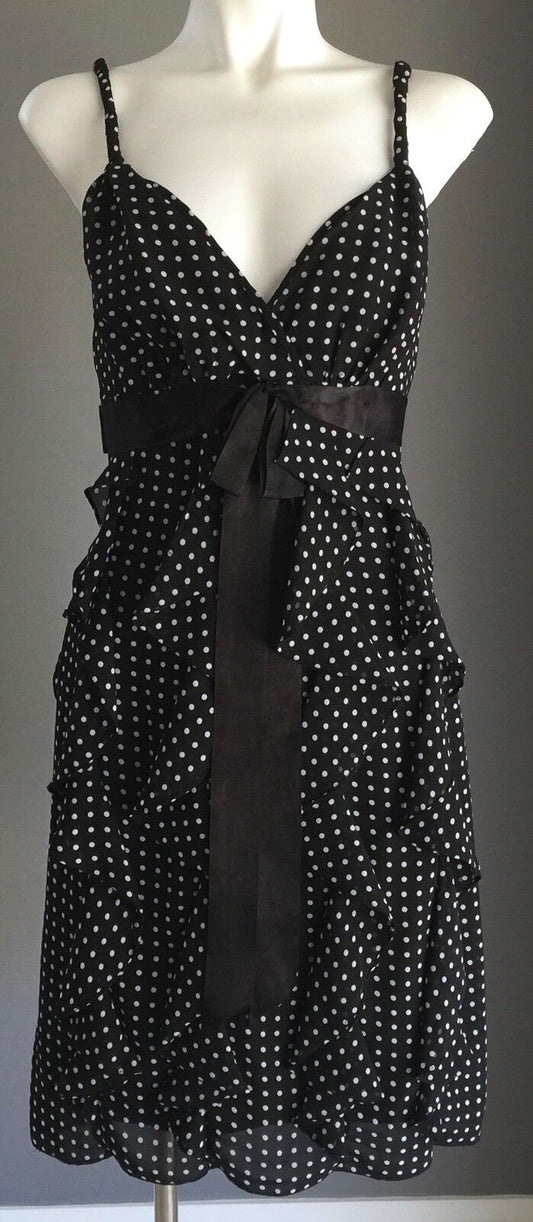 GARFUNKEL Dress Black & White Polka Dot Empire Waist Frock Size 8 Retro Gem NEW
