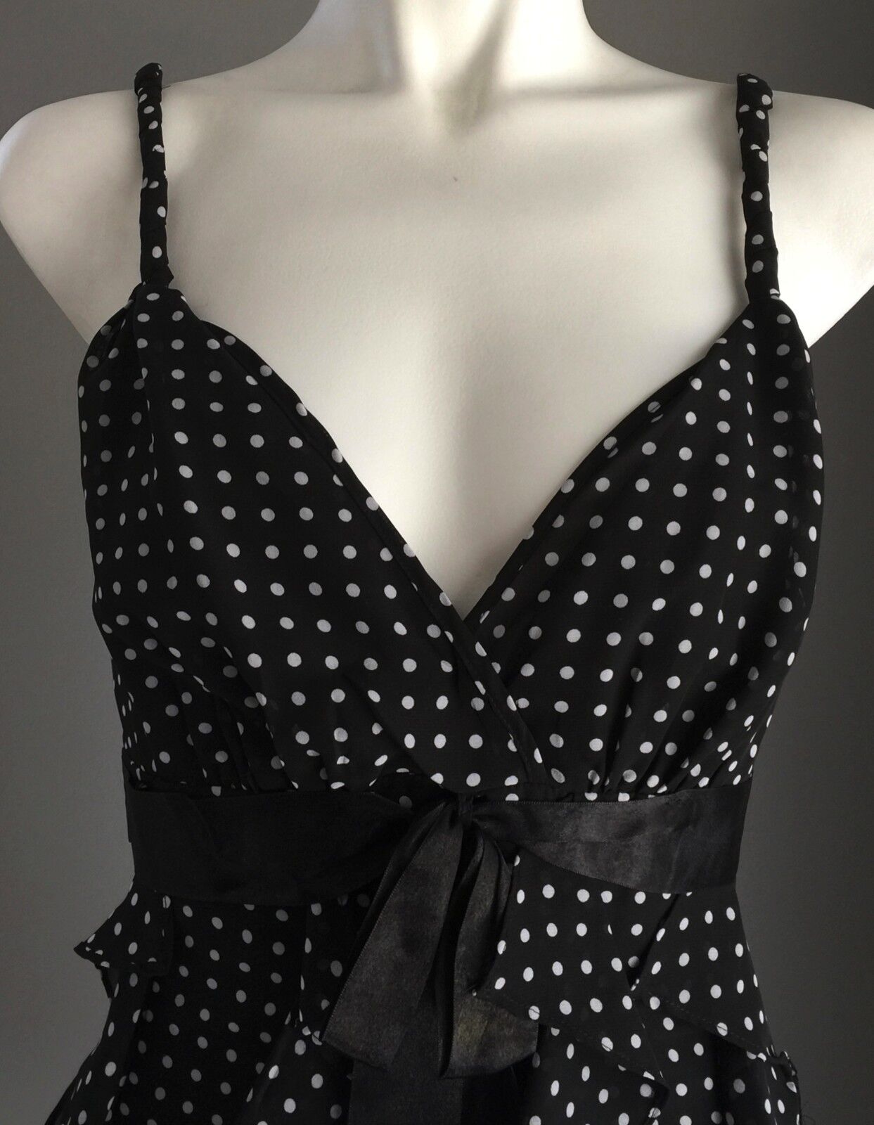 GARFUNKEL Dress Black & White Polka Dot Empire Waist Frock Size 8 Retro Gem NEW