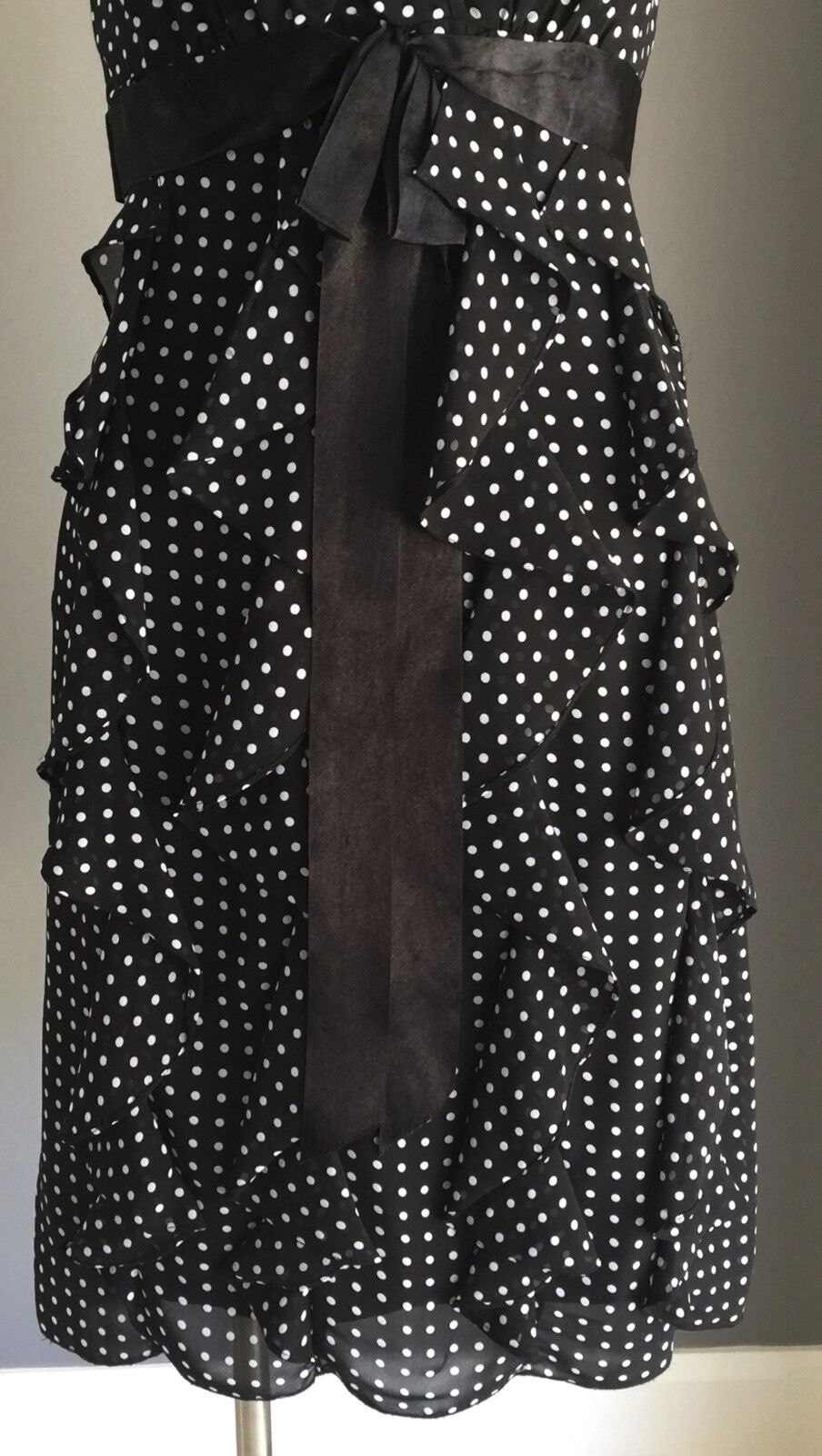 GARFUNKEL Dress Black & White Polka Dot Empire Waist Frock Size 8 Retro Gem NEW