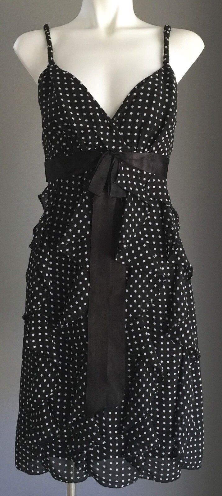 GARFUNKEL Dress Black & White Polka Dot Empire Waist Frock Size 8 Retro Gem NEW